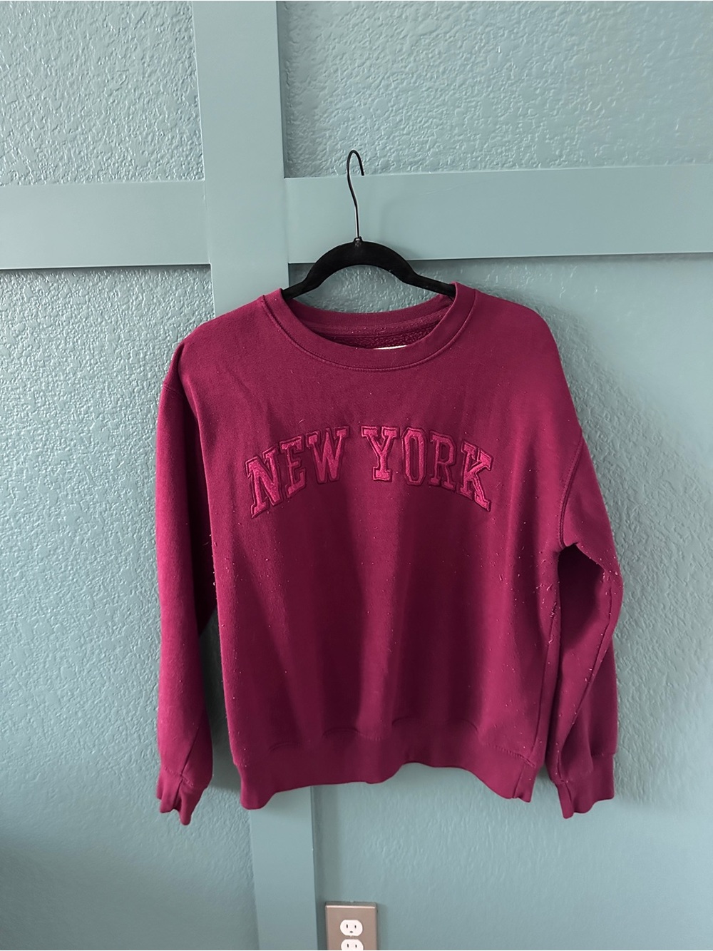 New York Embroidered Crewneck Sweater - maroon